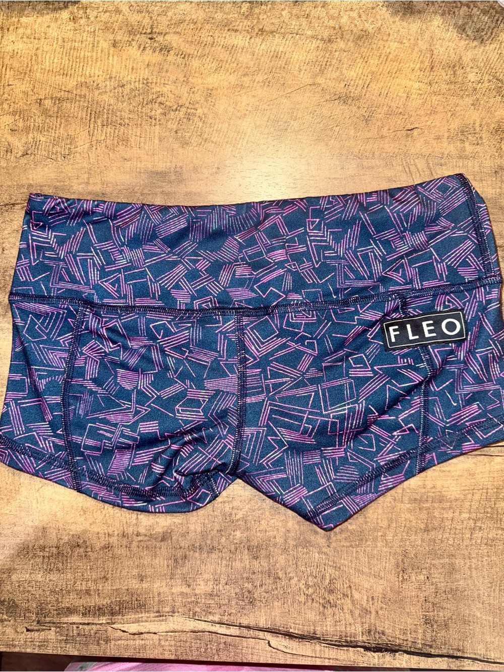 FLEO Geometric Print Booty Shorts Small Blue Pink Athletic Shorts